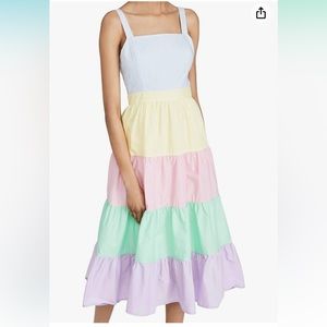 English Factory Colorblock Teired Midi Dress Small